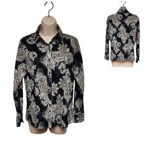 East 5th Women Pleated Long Sleeve Button Front Paisley Blouse Medium